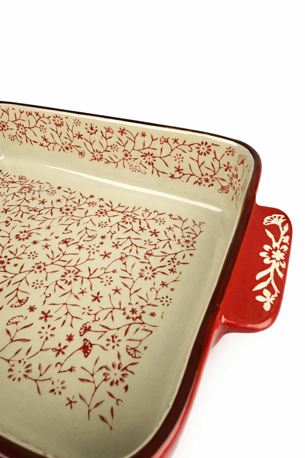 طاجن سيراميك حراري - احمر بنقوشات بيج - 30* 21 سم