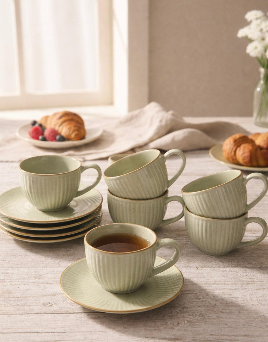 Pastel Green - طقم 6 فنجان شاي بالطبق