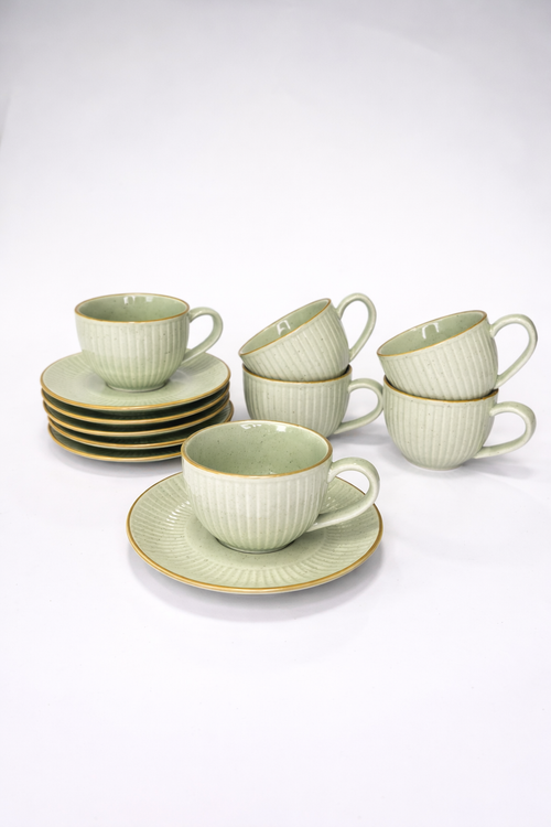 Pastel Green - طقم 6 فنجان شاي بالطبق