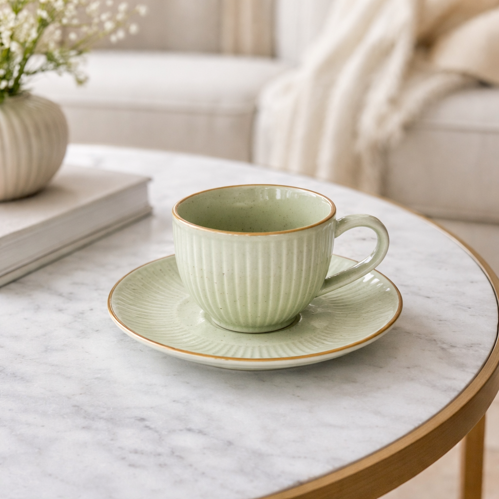 Pastel Green - طقم 6 فنجان شاي بالطبق